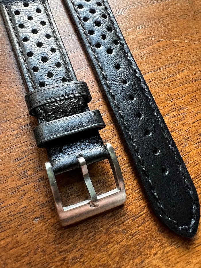 Bracelet Rallye en cuir noir profond - Vinty Watches