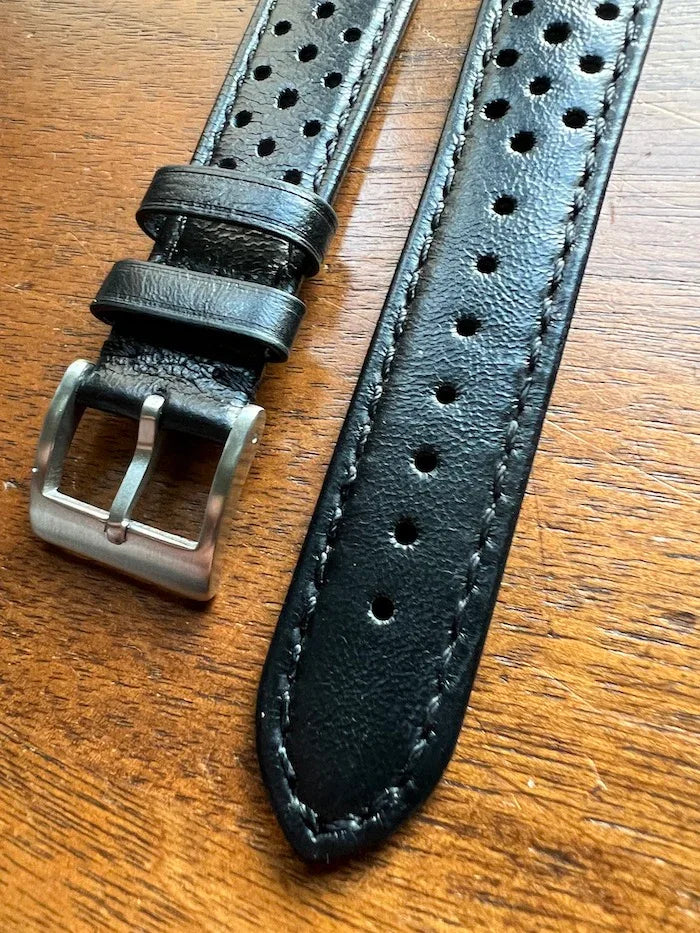 Bracelet Rallye en cuir noir profond - Vinty Watches