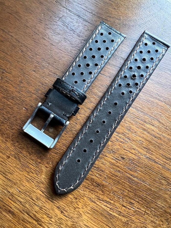 Bracelet Rallye en cuir noir profond - Vinty Watches