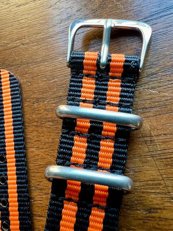 Bracelet NATO en nylon balistique noir et orange - Vinty Watches