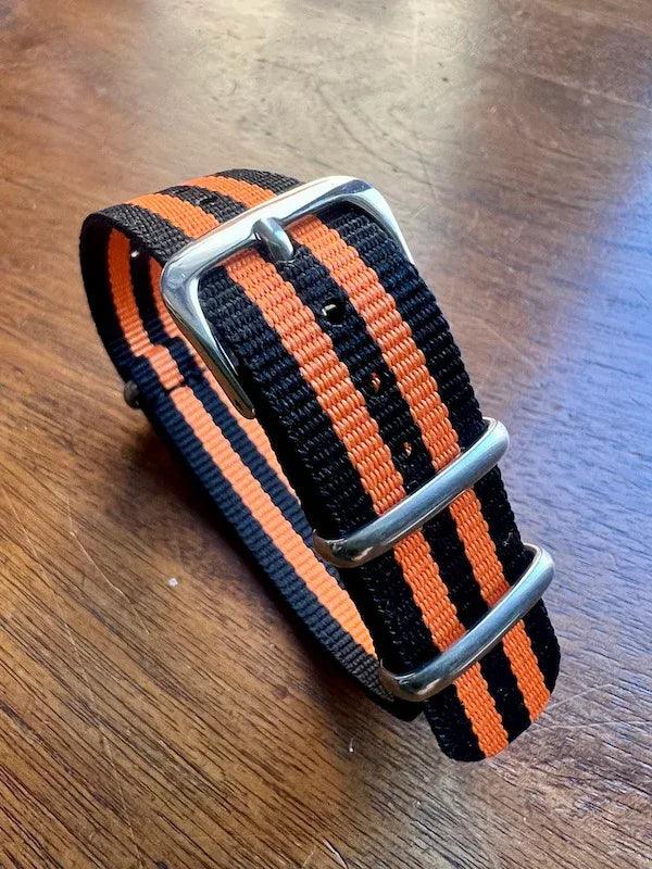 Bracelet NATO en nylon balistique noir et orange - Vinty Watches
