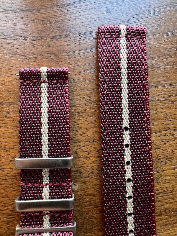 Bracelet premium en nylon sergé rouge, noir avec liseré beige - Vinty Watches