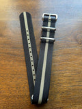 Bracelet NATO en nylon noir avec rayure beige - Vinty Watches