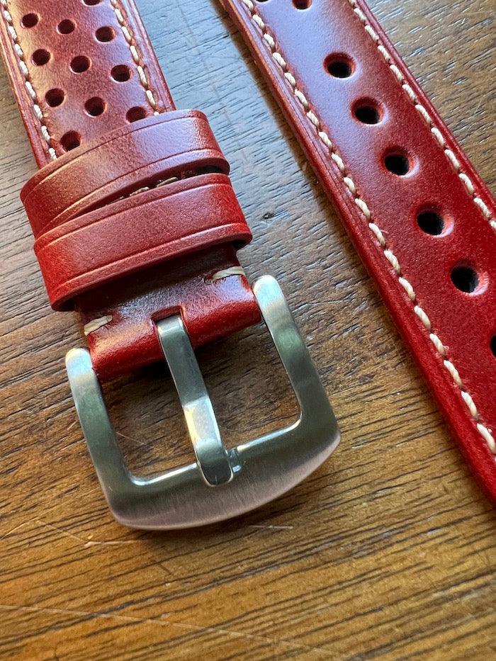 Bracelet Rallye en cuir rouge ardent - Vinty Watches