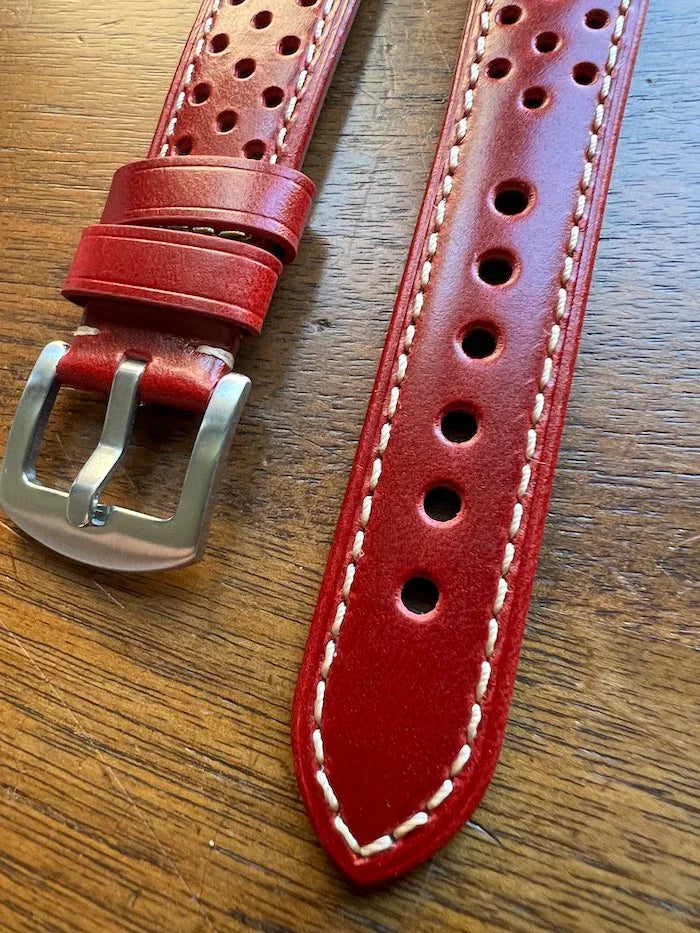 Bracelet Rallye en cuir rouge ardent - Vinty Watches