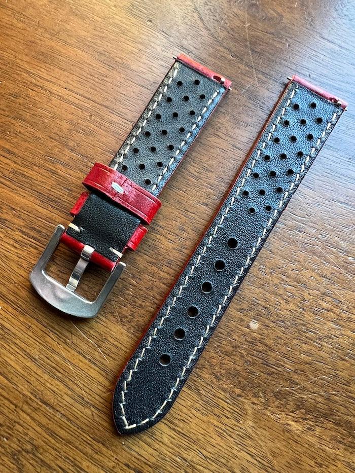 Bracelet Rallye en cuir rouge ardent - Vinty Watches