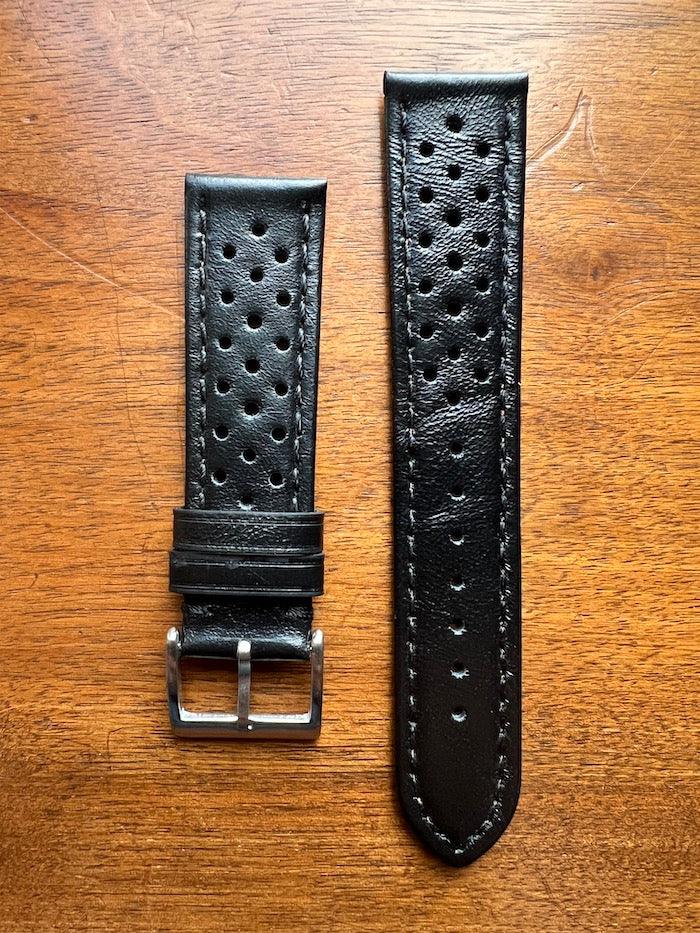 Bracelet Rallye en cuir noir profond - Vinty Watches