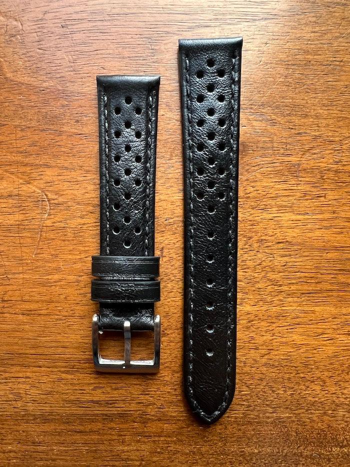 Bracelet Rallye en cuir noir profond - Vinty Watches