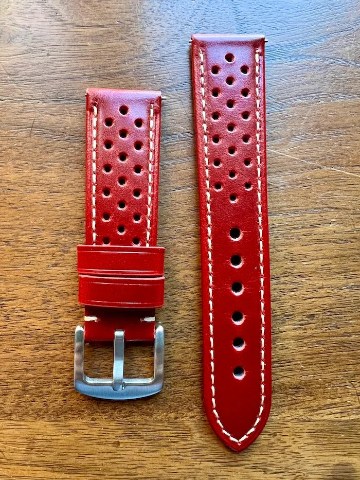 Bracelet Rallye en cuir rouge ardent - Vinty Watches