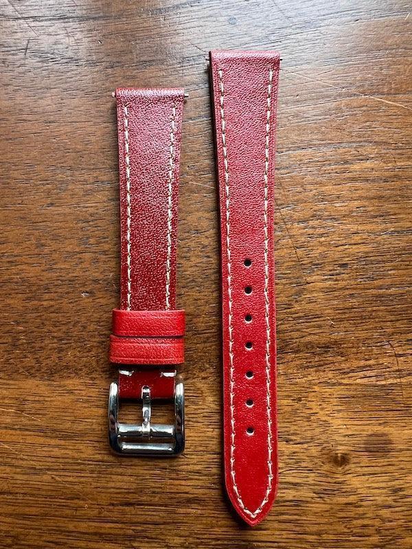 Bracelet Silhouette en simili-cuir façon vachette rouge - Vinty Watches
