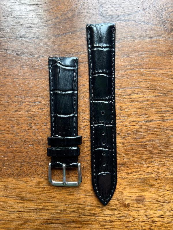 Bracelet Timeless en simili-cuir façon croco noir - Vinty Watches