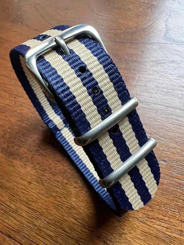 Bracelet NATO en nylon balistique bleu et beige - Vinty Watches