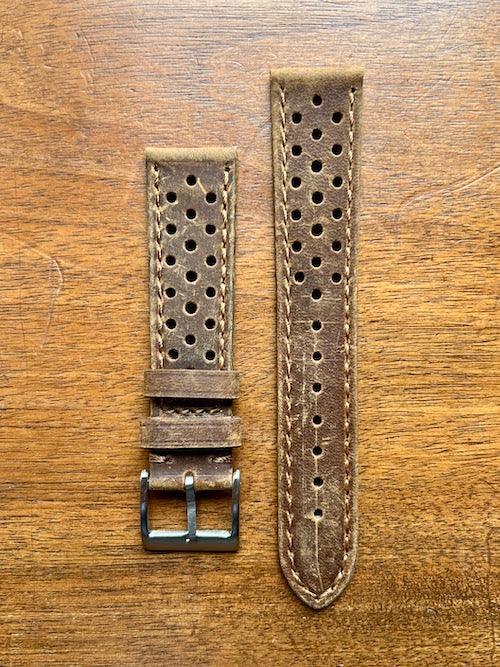 Bracelet Rallye en cuir brun mat - Vinty Watches