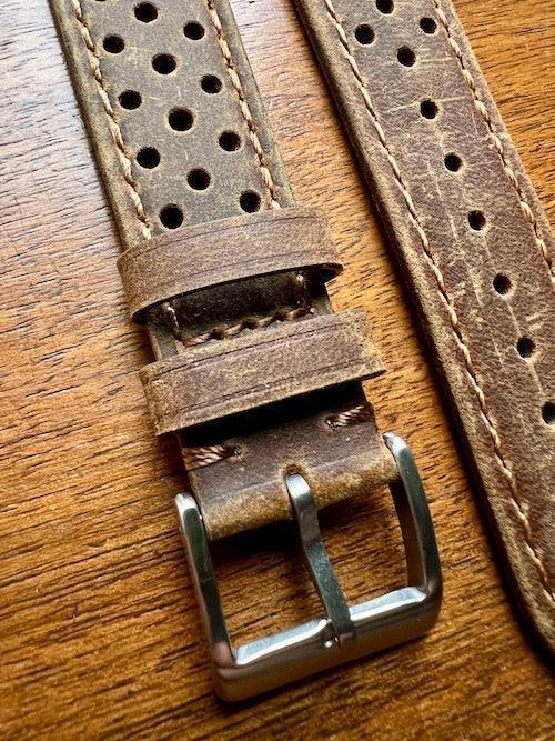 Bracelet Rallye en cuir brun mat - Vinty Watches