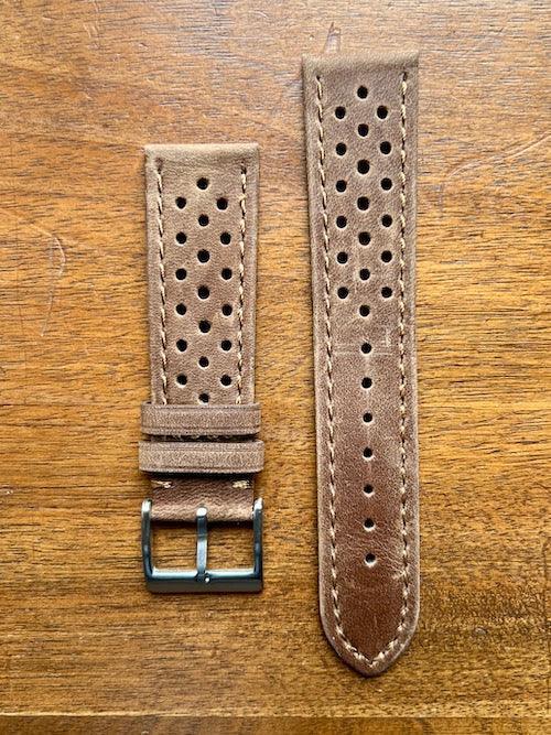 Bracelet Rallye en cuir brun mat - Vinty Watches