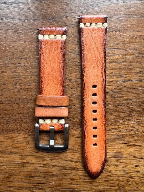 Bracelet Sunburst en cuir façon vieilli marron orangé