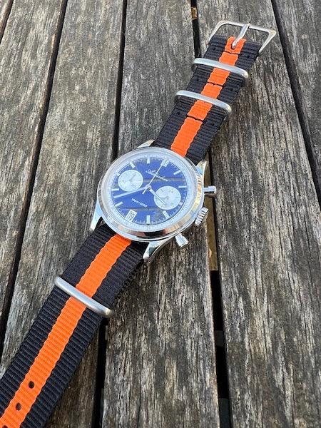 Bracelet NATO en nylon balistique noir et orange