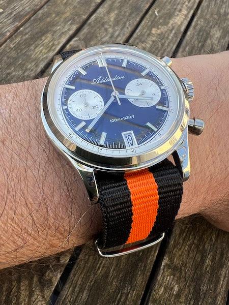 Bracelet NATO en nylon balistique noir et orange