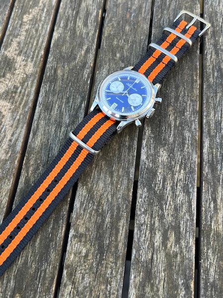 Bracelet NATO en nylon balistique noir et orange