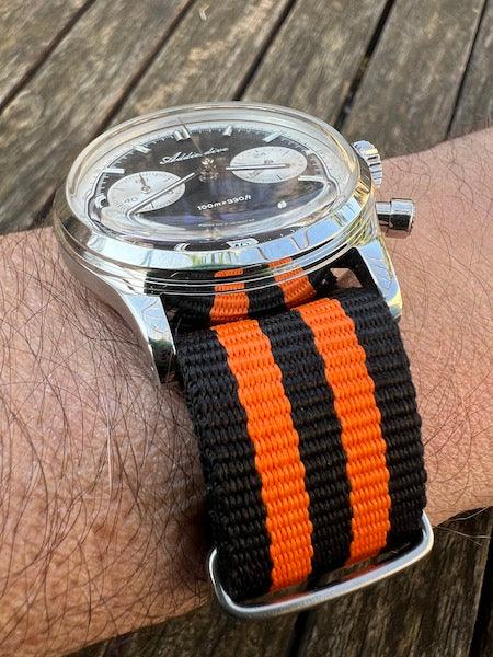 Bracelet NATO en nylon balistique noir et orange