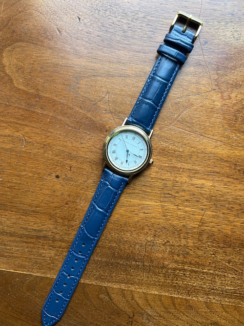 Bracelet Timeless en simili-cuir façon croco bleu foncé