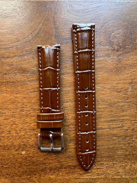 Bracelet Timeless en simili-cuir façon croco marron foncé