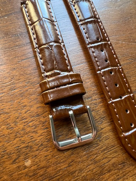 Bracelet Timeless en simili-cuir façon croco marron foncé