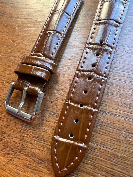 Bracelet Timeless en simili-cuir façon croco marron foncé