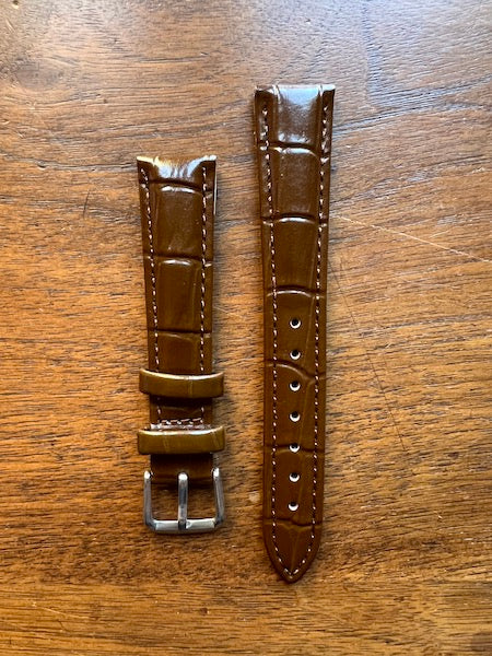 Bracelet Timeless en simili-cuir façon croco marron foncé