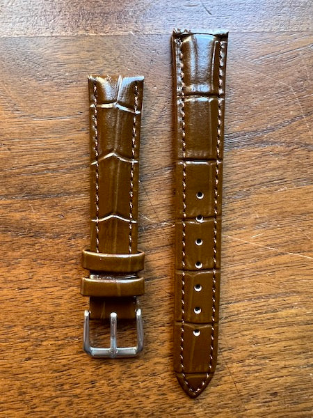 Bracelet Timeless en simili-cuir façon croco marron foncé