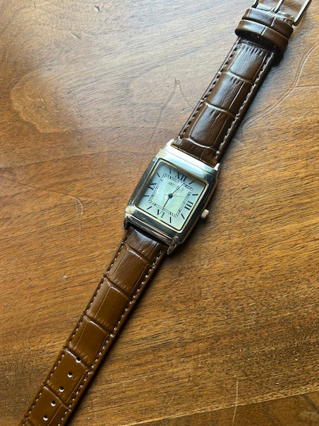 Bracelet Timeless en simili-cuir façon croco marron foncé