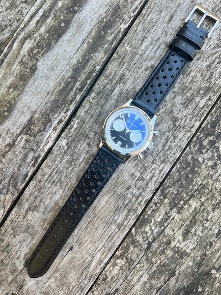 Bracelet Rallye en cuir noir profond