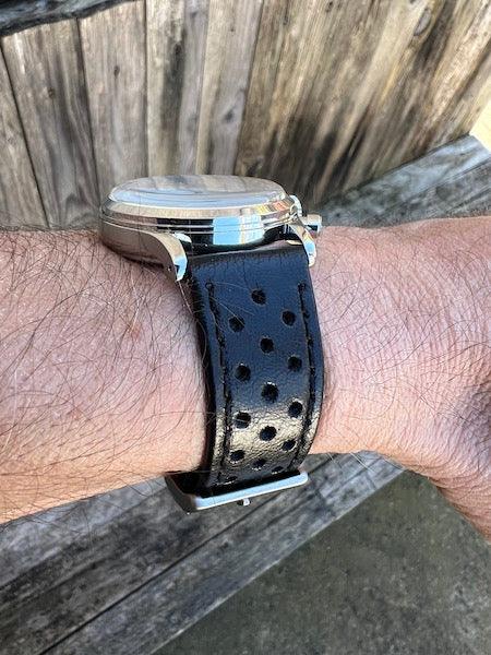 Bracelet Rallye en cuir noir profond