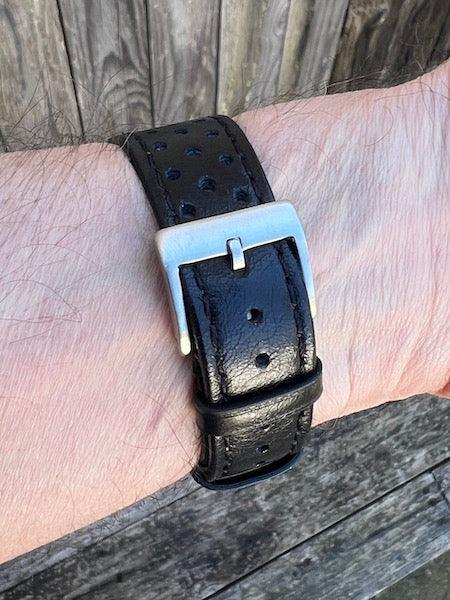Bracelet Rallye en cuir noir profond