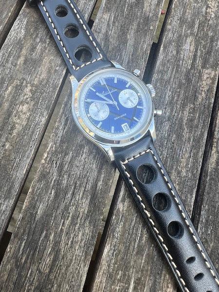 Bracelet Pilote en cuir noir intense