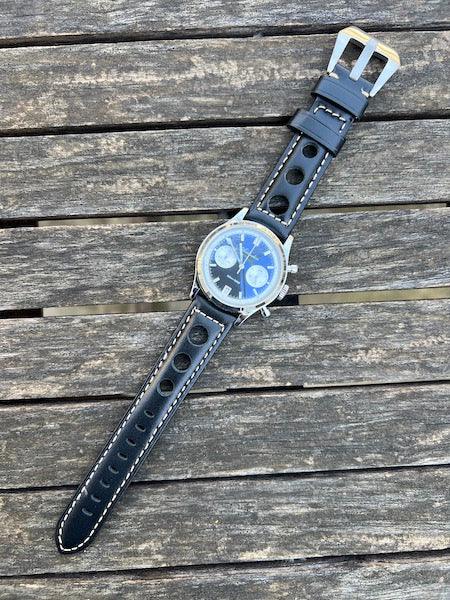 Bracelet Pilote en cuir noir intense