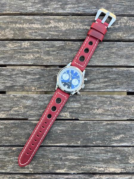 Bracelet Pilote en cuir rouge lie-de-vin
