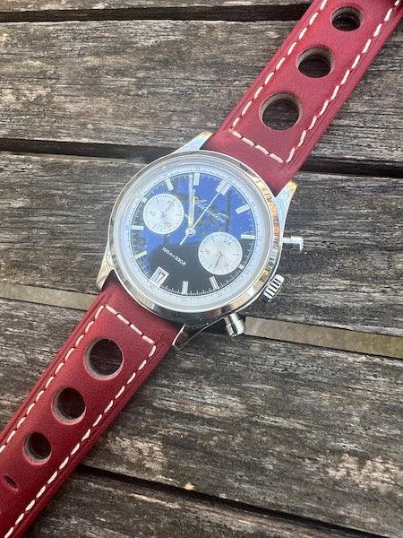 Bracelet Pilote en cuir rouge lie-de-vin
