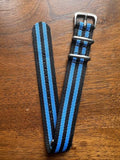 Bracelet NATO en nylon balistique noir et bleu